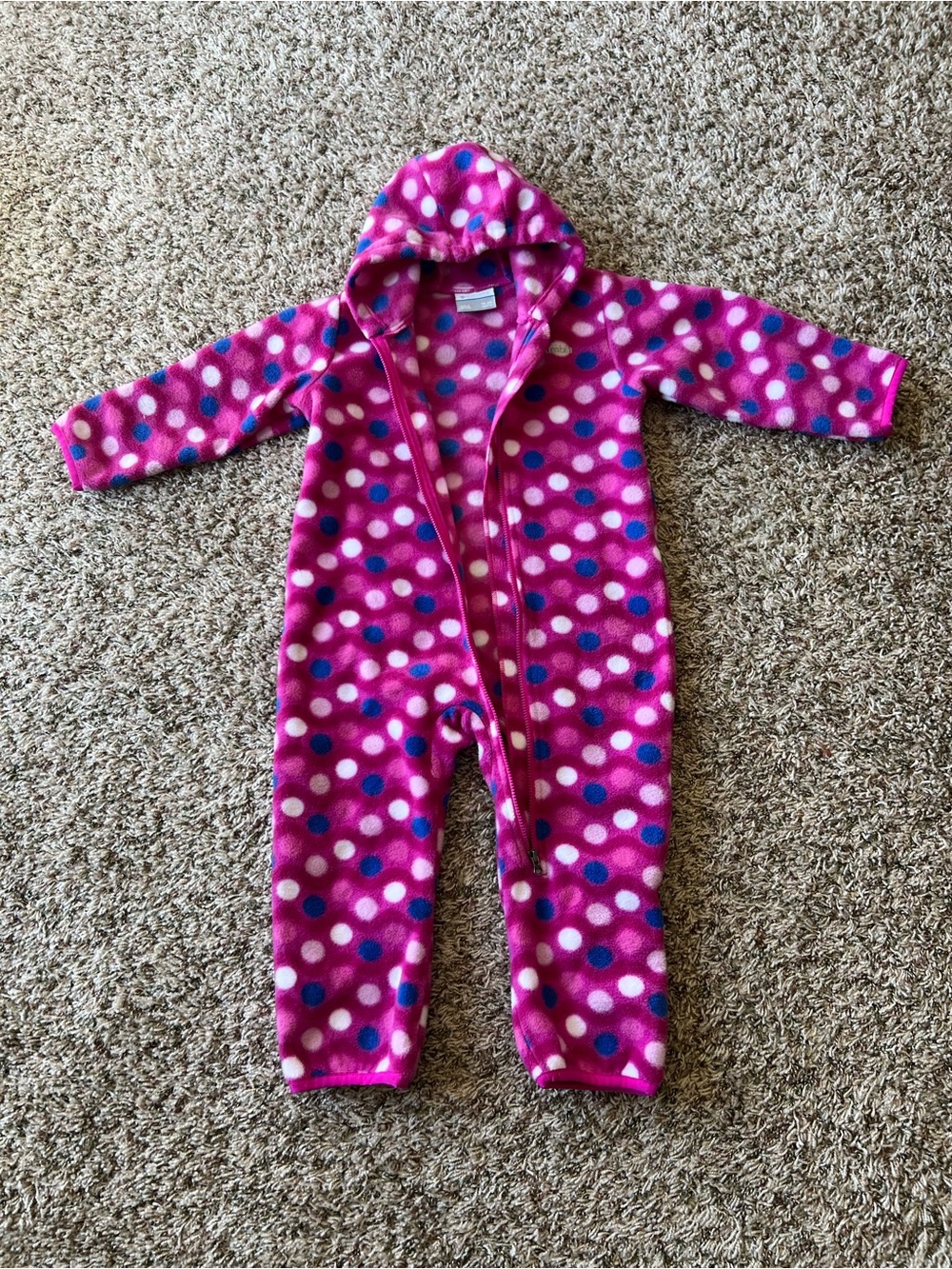 Girls Columbia Pink Polka Dot Fleece Hooded One-Piece